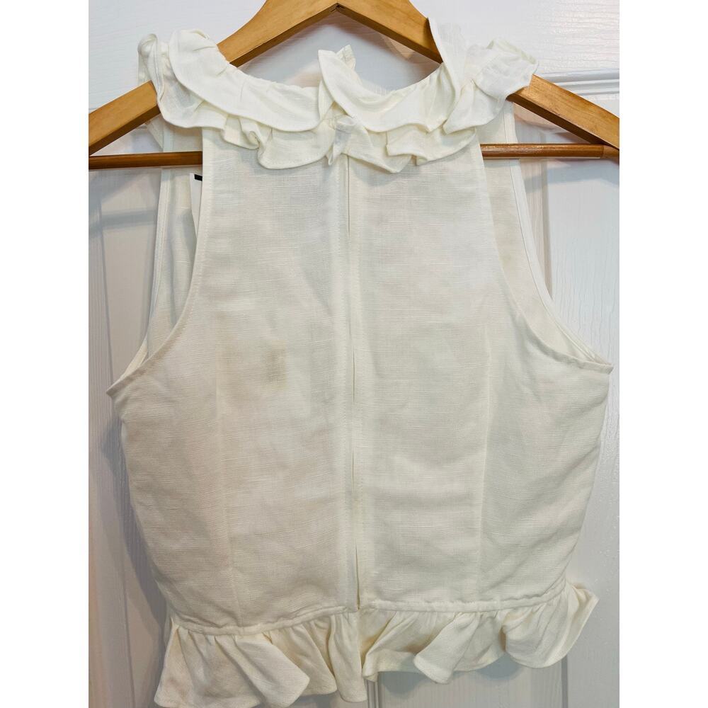 C/MEO Collective Linen Blend Cropped Ruffle Tank Blouse size S NWT Ivory - Picture 11 of 11